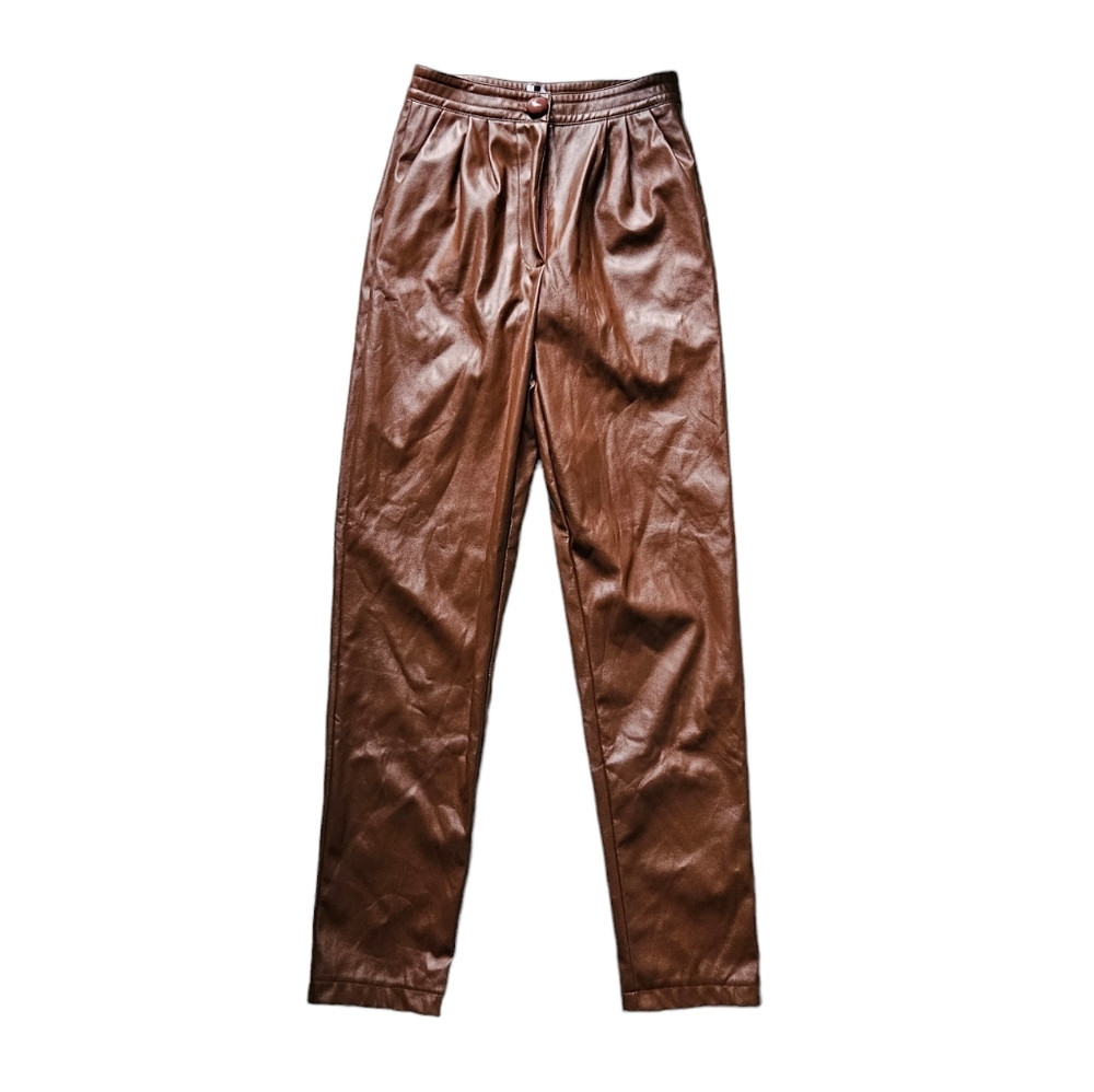 Princess Polly Love Club Brown Faux Leather Pants size 0 - Picture 2 of 6